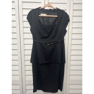 Evan Picone Cap Sleeve Square Neck Peplum Sheath Dress Size 12 Black & Gray